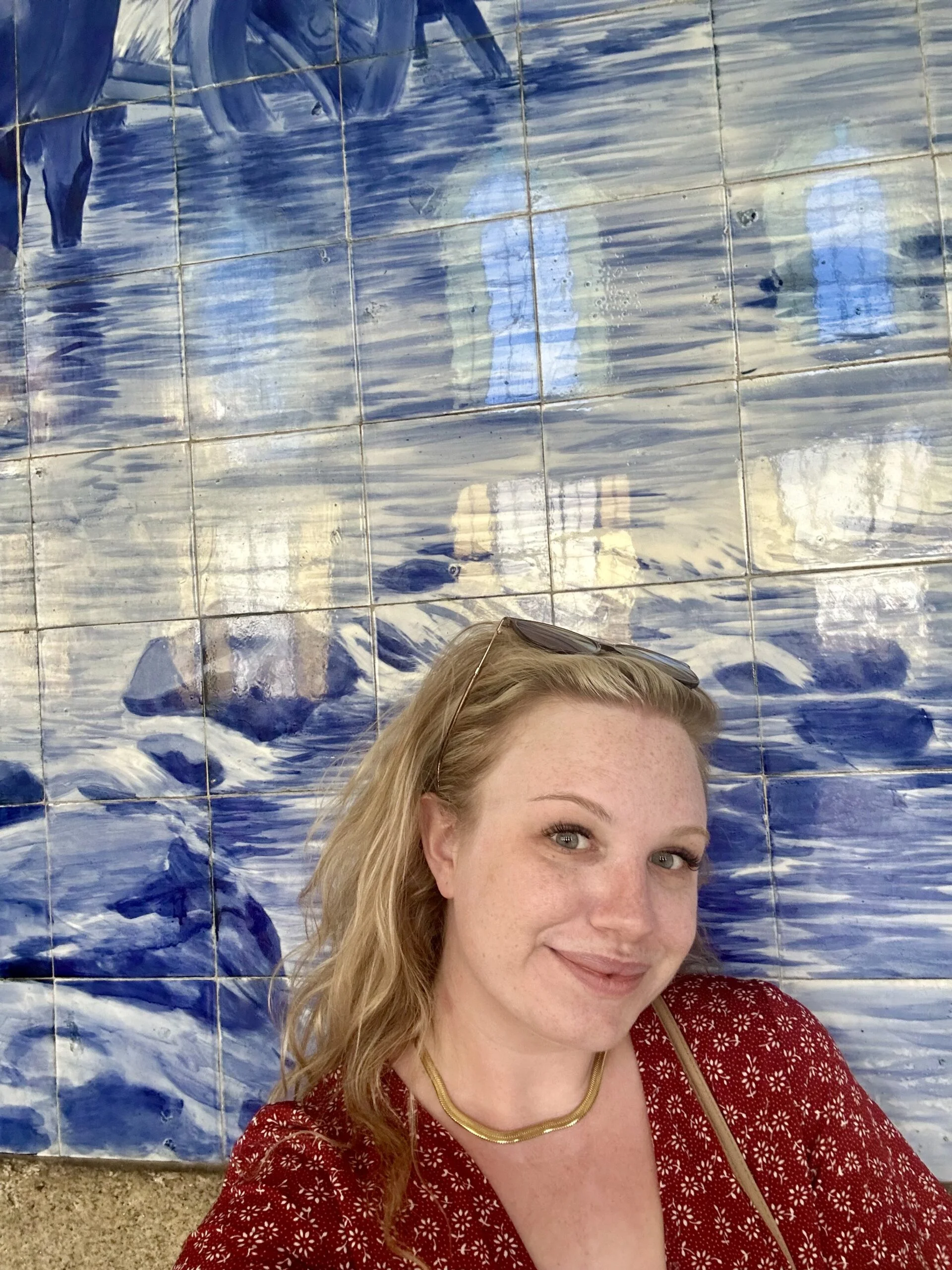 Sao Bento Railway Station tilework in the background of my selfie