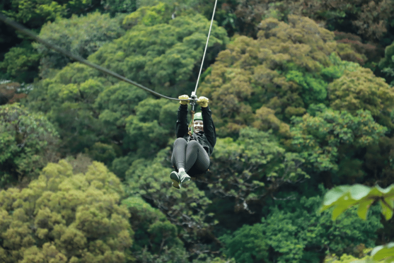 Me flying through the sky at Sky Adventures, Monteverde, Costa Rica