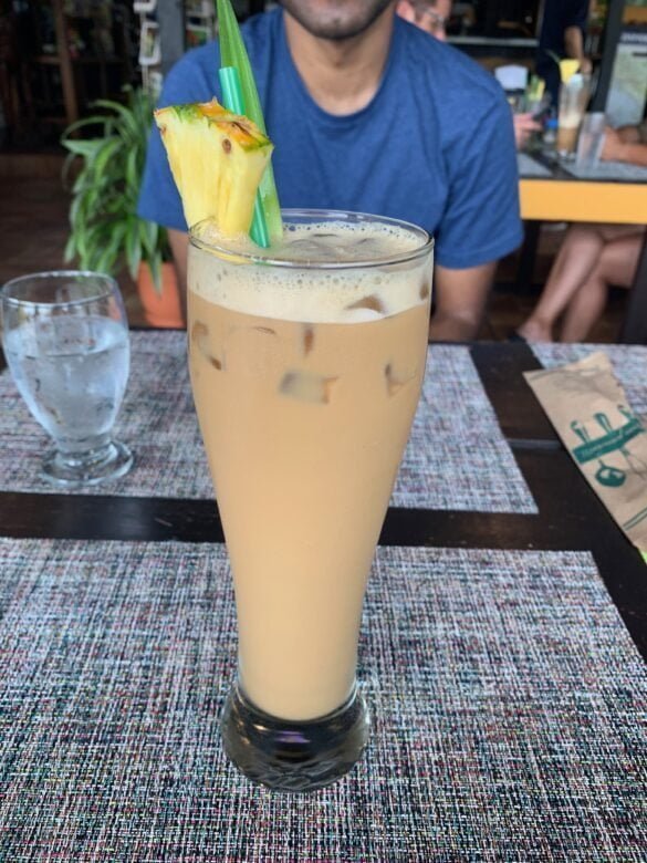 Iced coffee at one of the best restaurants in La Fortuna, Red Frog Coffee Roasters