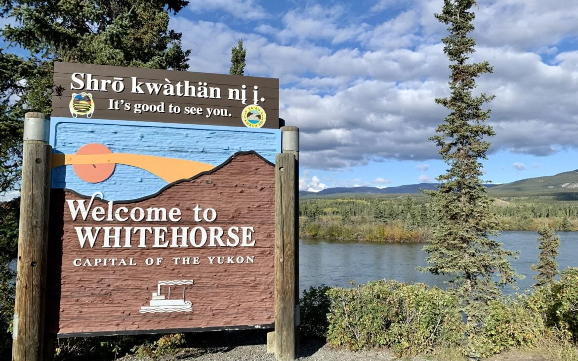 Millennium Trail, Welcome to Whitehorse sign, a must do trail on any Yukon travel itinerary