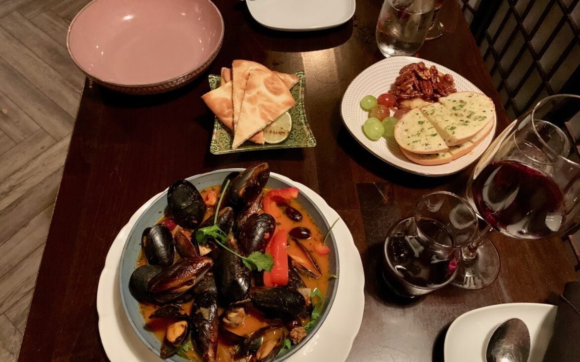 The Raven Bistro, mussels and brie in Jasper, Alberta