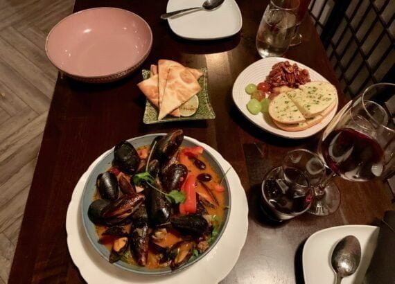 The Raven Bistro, mussels and brie in Jasper, Alberta