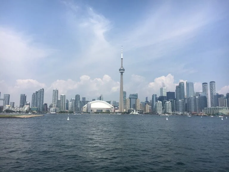 views of Toronto skyline from lake ontario