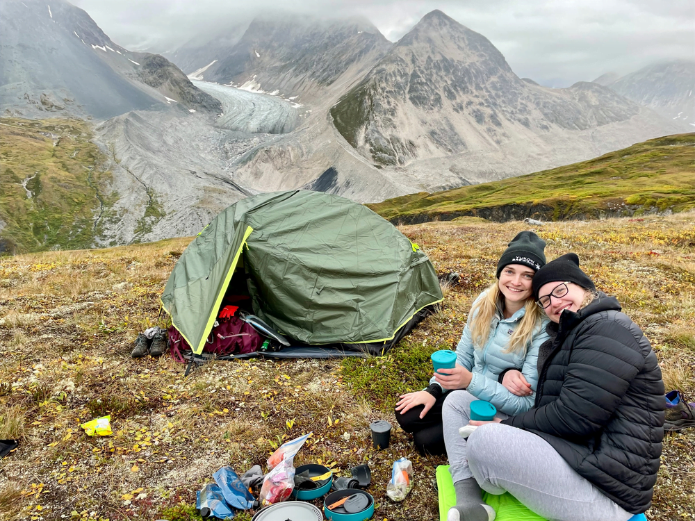 With my sweet friend in front of our tents by Samuel Glacier