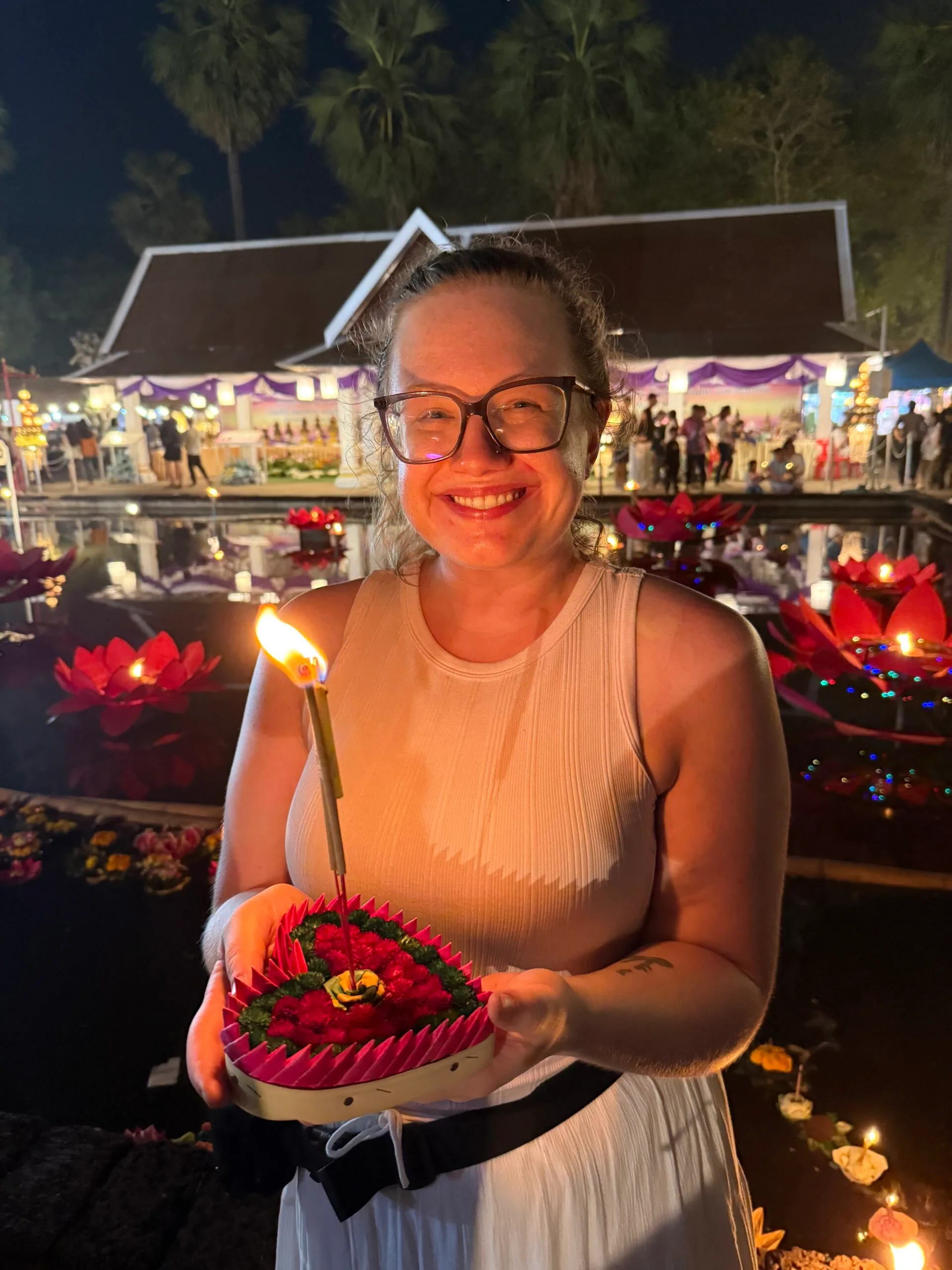 Holding a Krathong at Loy Krathong Festival in Sukhothai